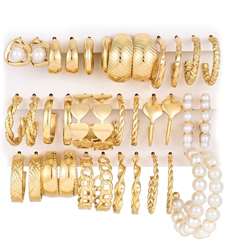 Gold Hoop Earrings (18PR)