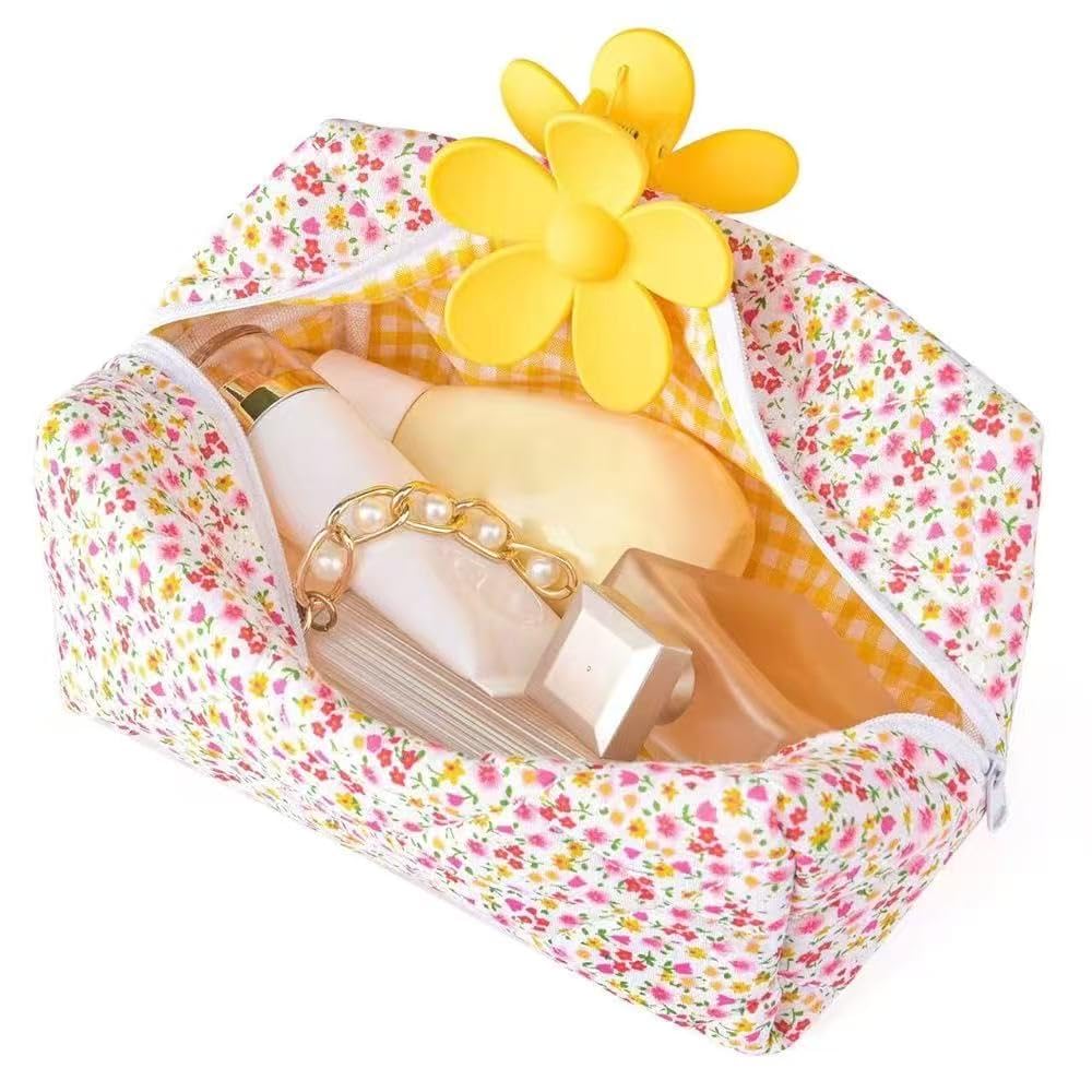Floral Quilted Makeup Bag