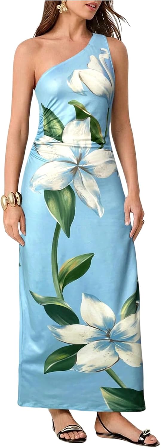 One Shoulder Floral Maxi Dress