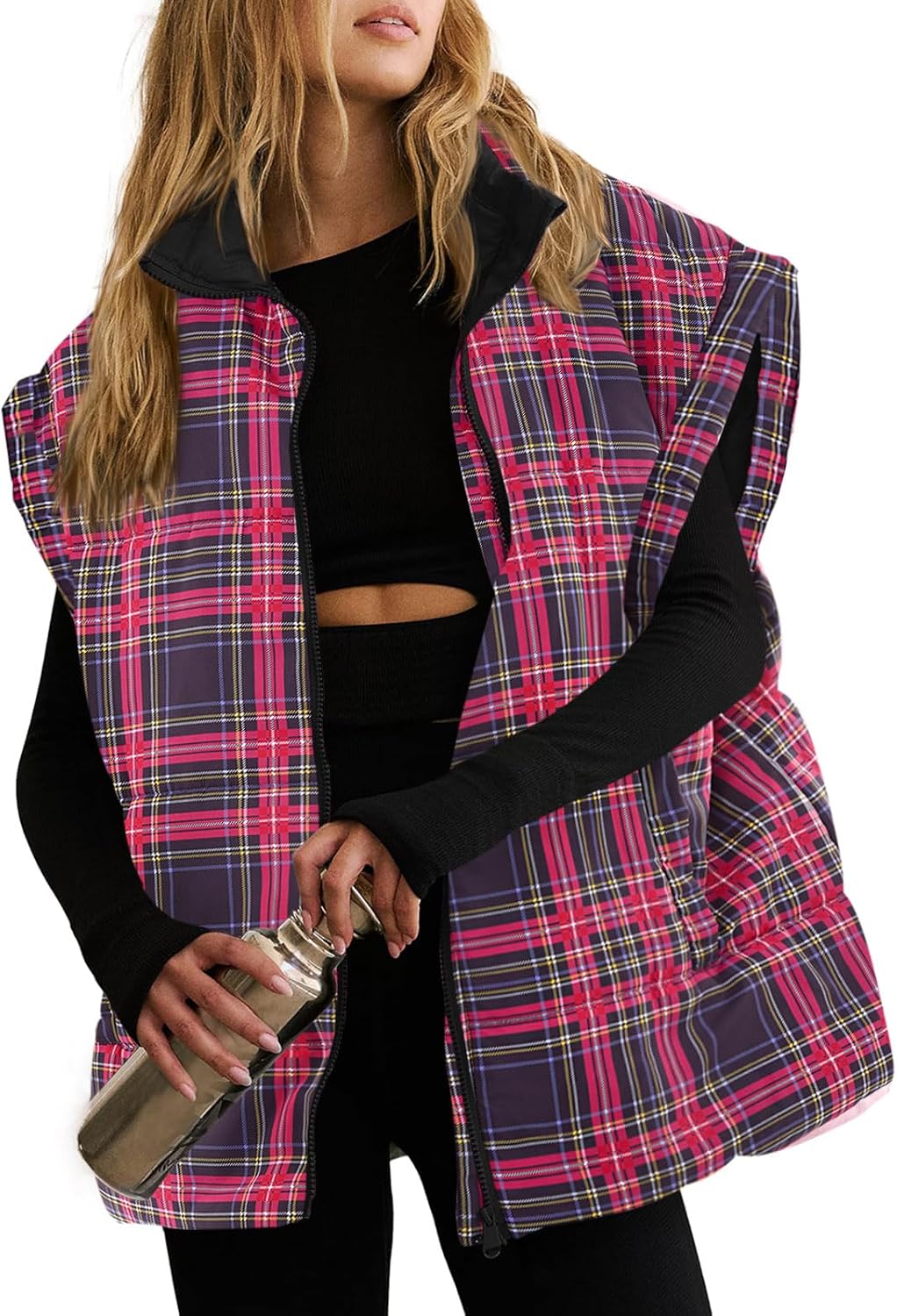 Floral Plaid Puffer Vest