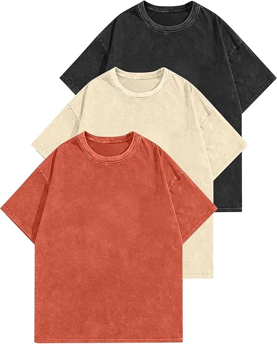 Oversized Cotton Acid Washed Tee 3pk