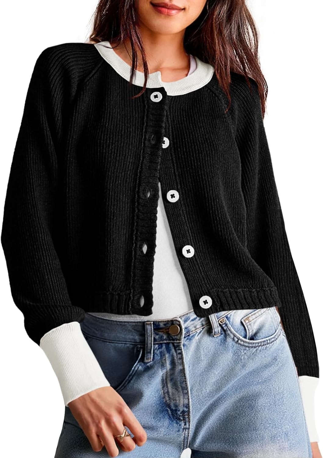Cropped Color Block Cardigan