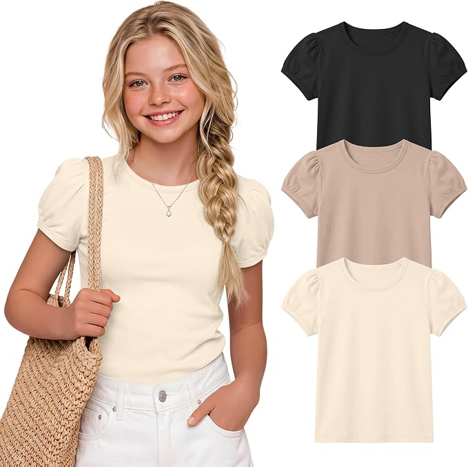 Girls Puff Sleeve T-Shirt 3pk