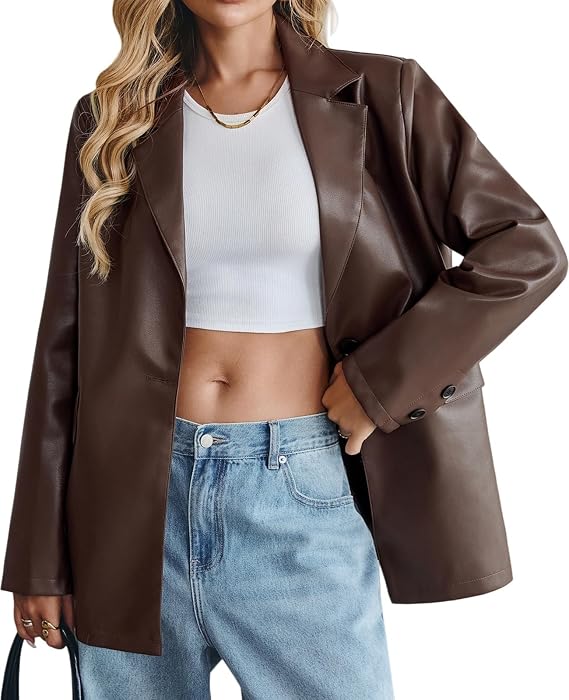 Faux Leather Blazer Jacket
