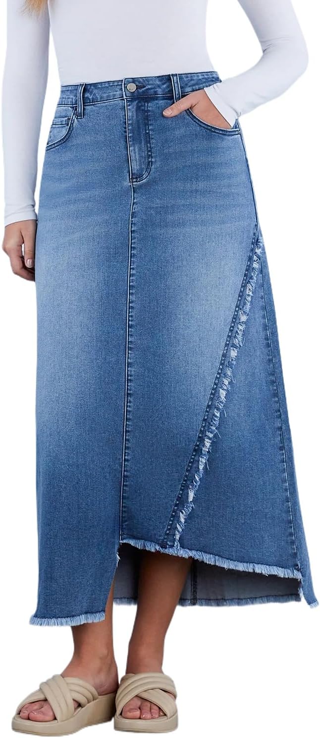 Slit Denim Midi Skirt