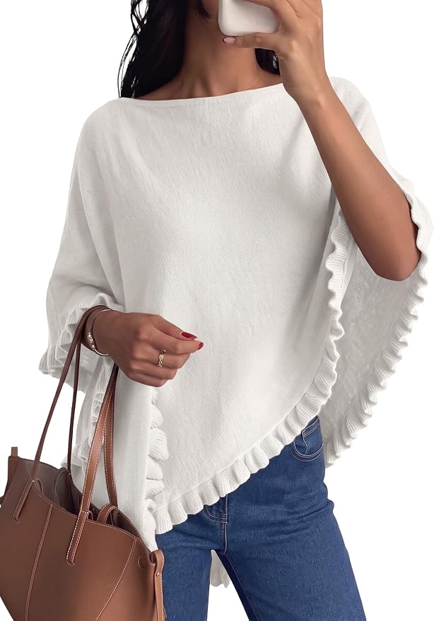 EVALESS Ruffle Poncho Sweater