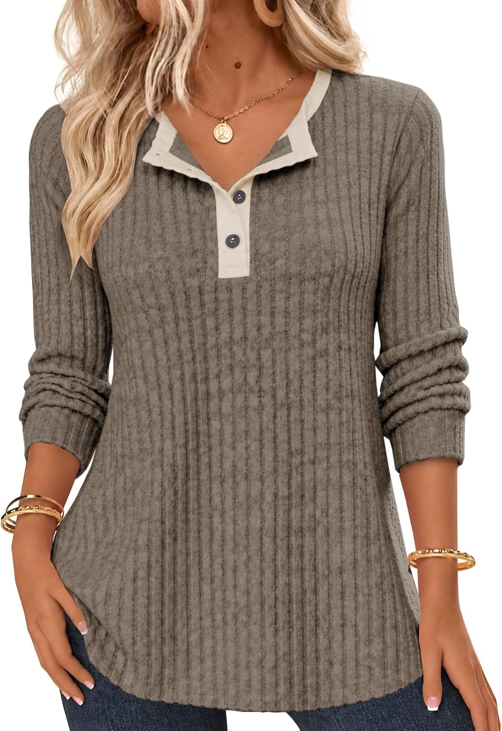 Ribbed Henley Sweater