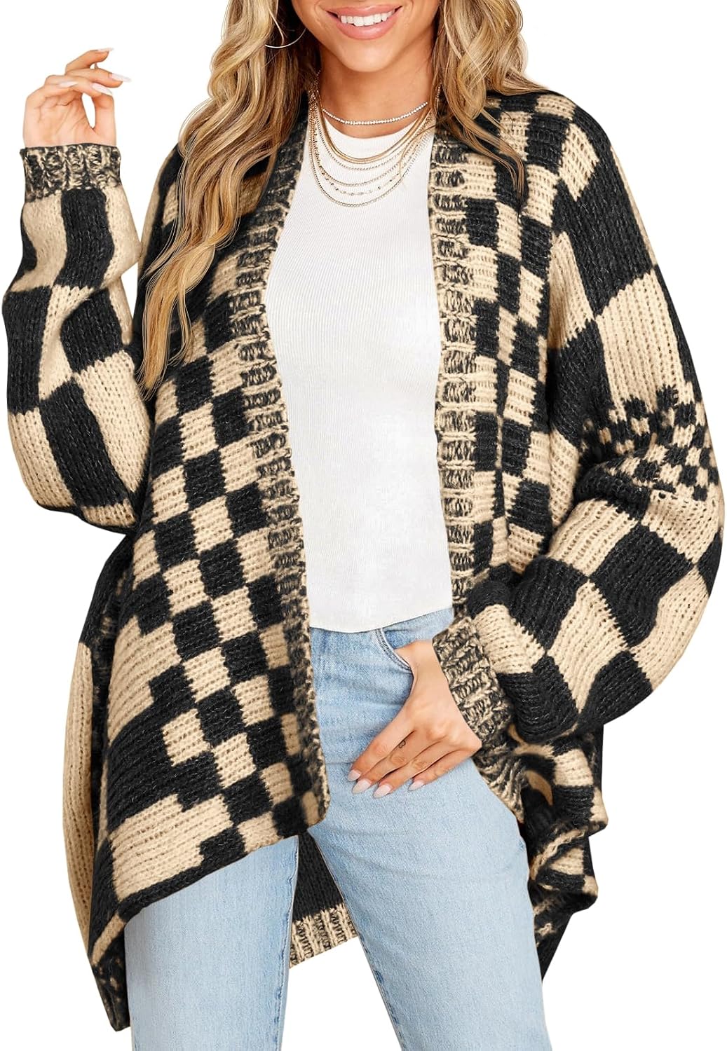 Checkered Cardigan Sweater