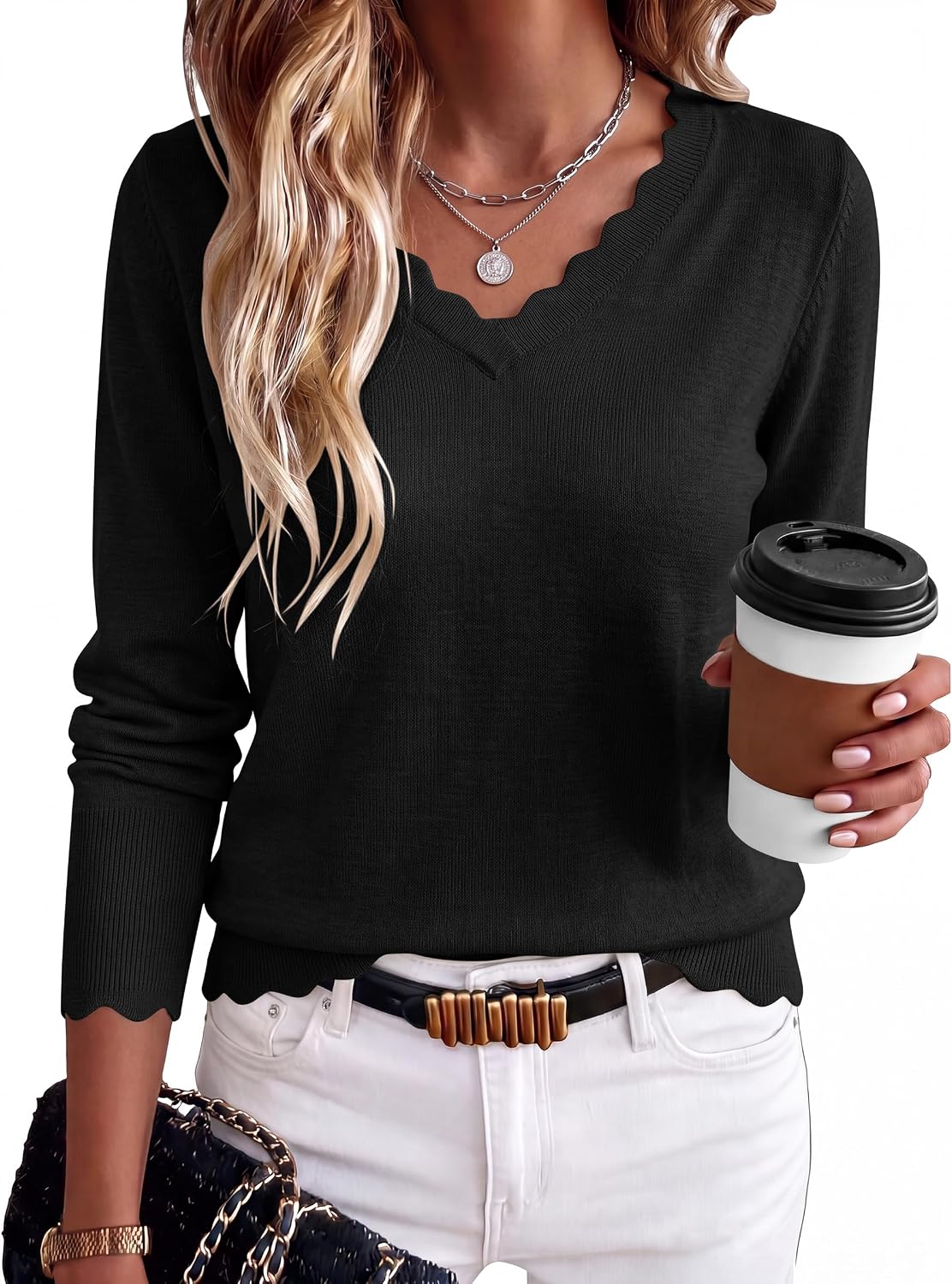 ANRABESS Lightweight V-Neck Sweater