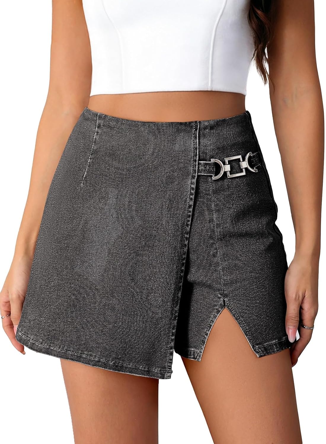 High Waist Denim Skorts
