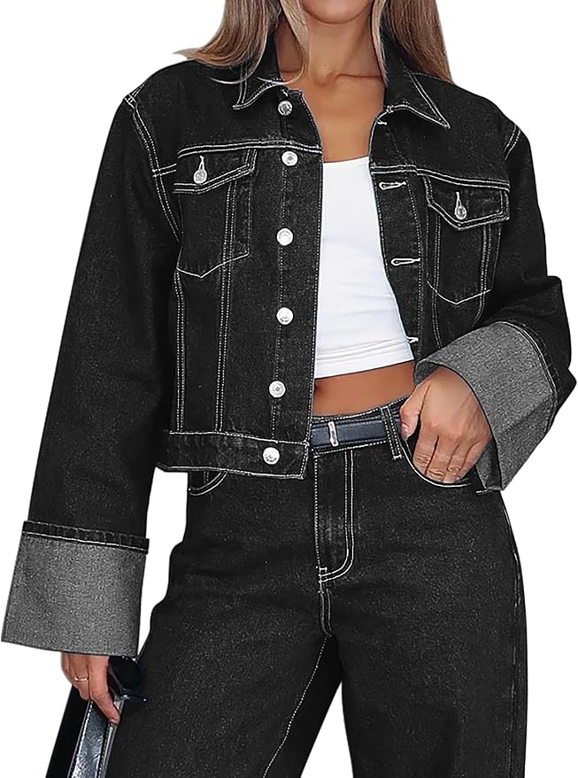 Button Down Crop Denim Jacket