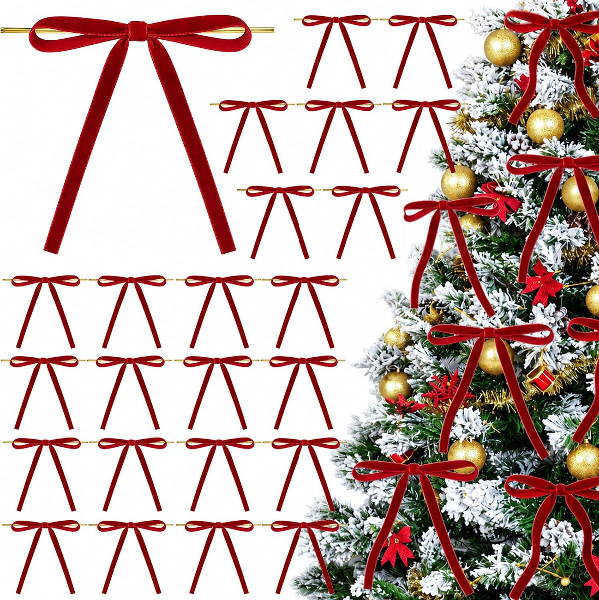 Red Velvet Christmas Bows (24PK)