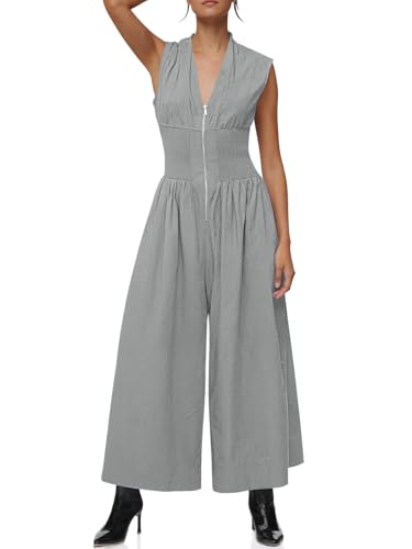 Smocked Zip Jumpsuit
