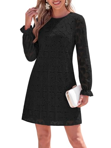 KIRUNDO Womens Long Sleeve Crochet Floral Eyelet Lace