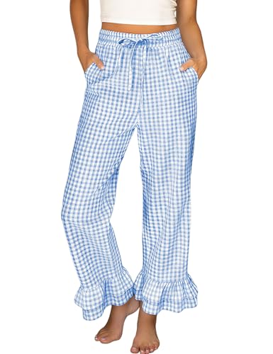 Cotton Gingham Ruffle Pants