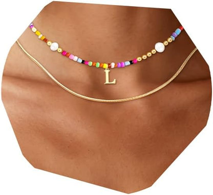 Colorful Beaded Initial Necklace