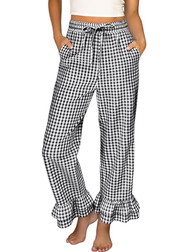 Cotton Gingham Ruffle Pants