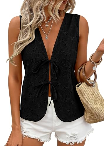 Tie Front Eyelet Dressy Tank