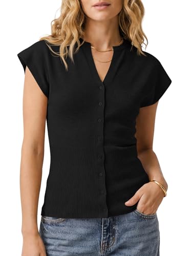 Saodimallsu Womens Button Down Sweater Vest Sleeveless Ribbed