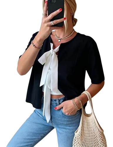 Short Sleeve Knit Tie Bow Top