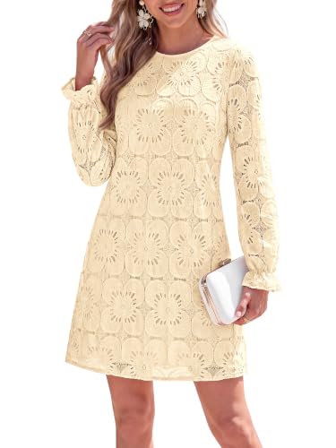 KIRUNDO Womens Long Sleeve Crochet Floral Eyelet Lace