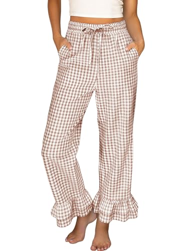 Cotton Gingham Ruffle Pants