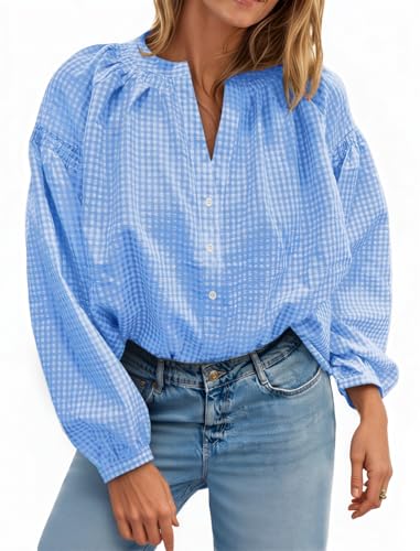Cotton Gingham Puff Blouse