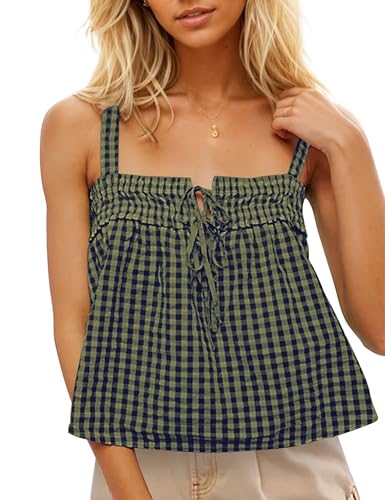 Tie Front Plaid Crop Tank