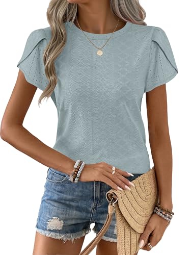 ANRABESS Eyelet Petal Sleeve Blouse