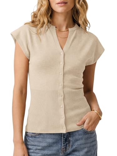 Saodimallsu Womens Button Down Sweater Vest Sleeveless Ribbed