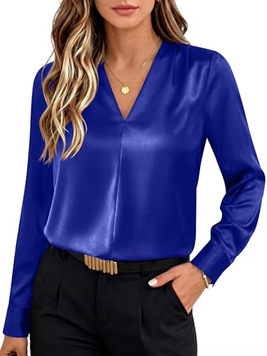 ANRABESS Satin V Neck Blouse