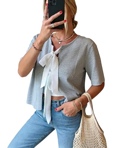 Short Sleeve Knit Tie Bow Top