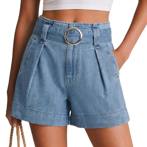 High Waisted Belted Jean Shorts