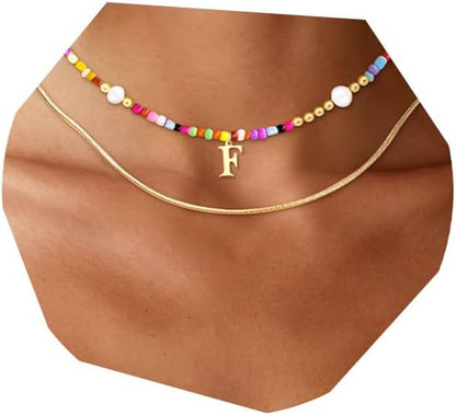 Colorful Beaded Initial Necklace