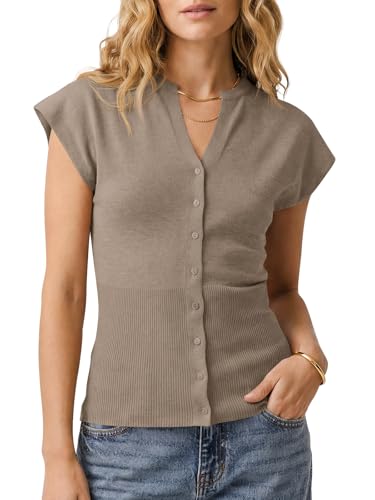 Saodimallsu Womens Button Down Sweater Vest Sleeveless Ribbed