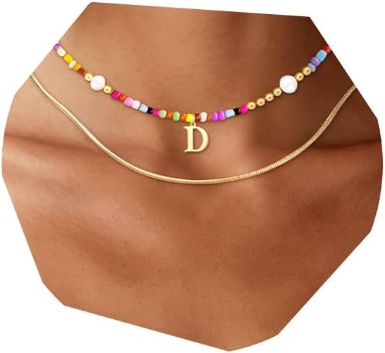 Colorful Beaded Initial Necklace