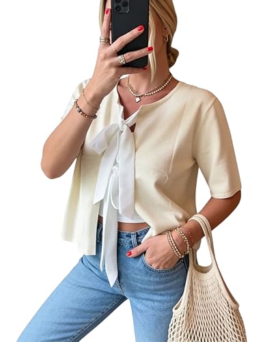Short Sleeve Knit Tie Bow Top