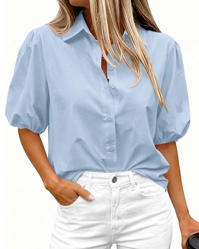 Button Down Puff Blouse
