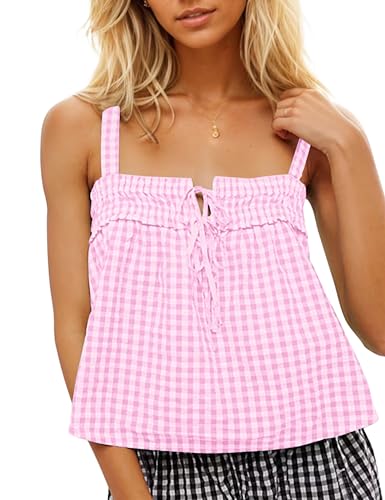 Tie Front Plaid Crop Tank
