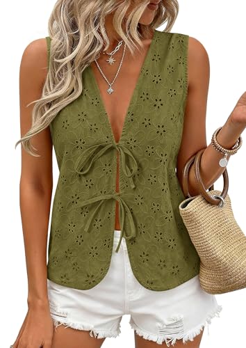 Tie Front Eyelet Dressy Tank