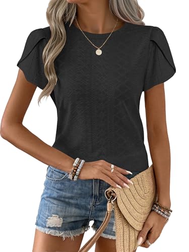 ANRABESS Eyelet Petal Sleeve Blouse