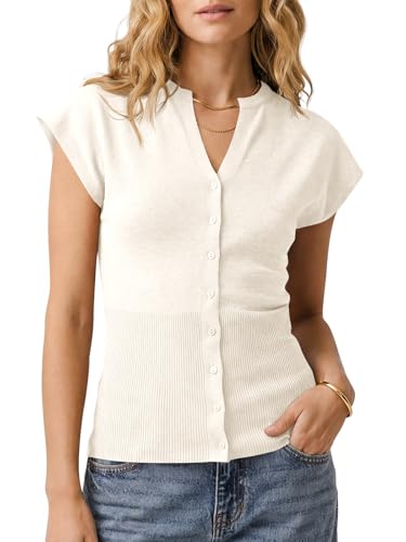 Saodimallsu Womens Button Down Sweater Vest Sleeveless Ribbed