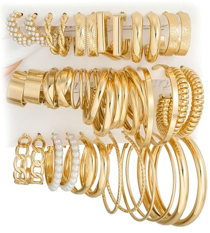 Gold Hoop Earrings (18PR)