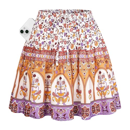 Kate Kasin Women's Boho Mini Skort with Pockets,