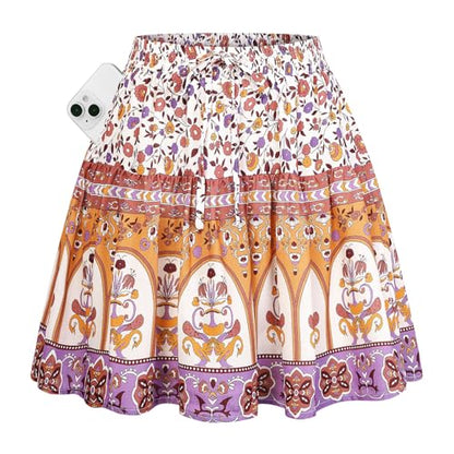 Kate Kasin Women's Boho Mini Skort with Pockets,