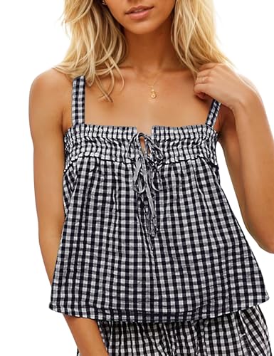 Tie Front Plaid Crop Tank