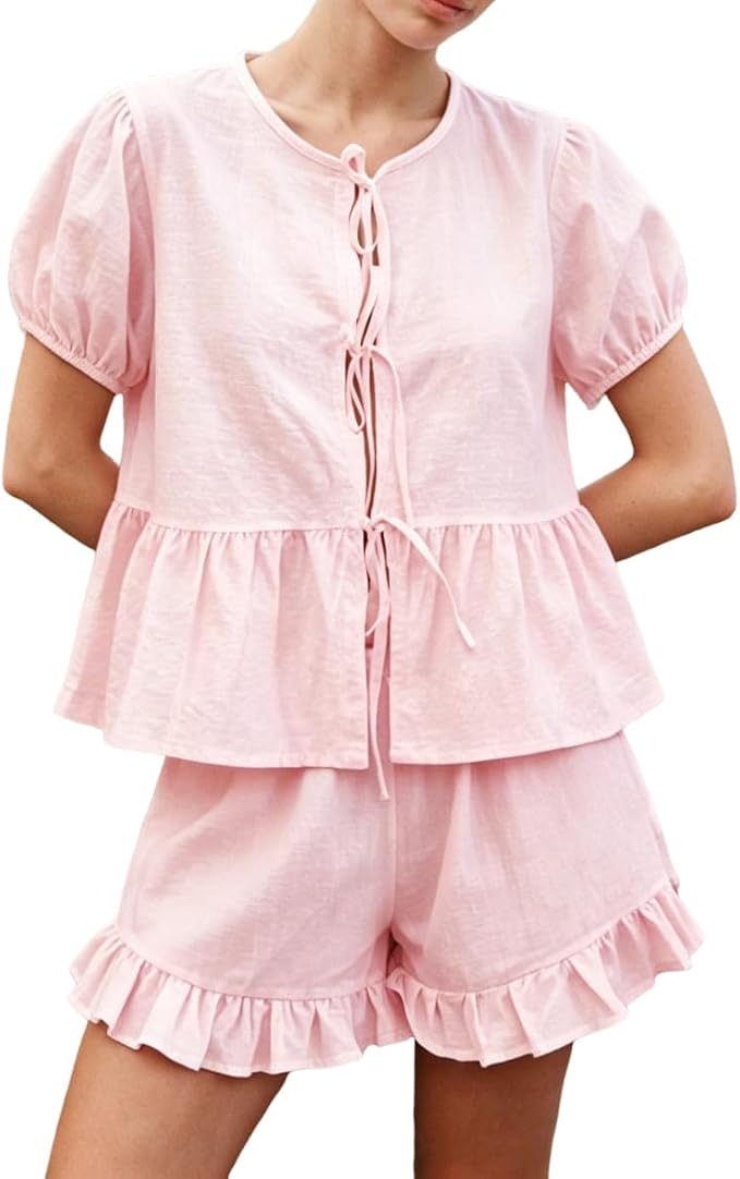 Cotton Ruffle Shorts Set