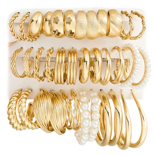 Gold Hoop Earrings (18PR)