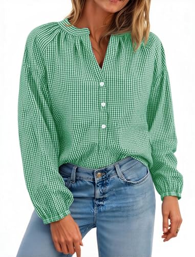 Cotton Gingham Puff Blouse