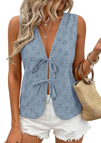 Tie Front Eyelet Dressy Tank